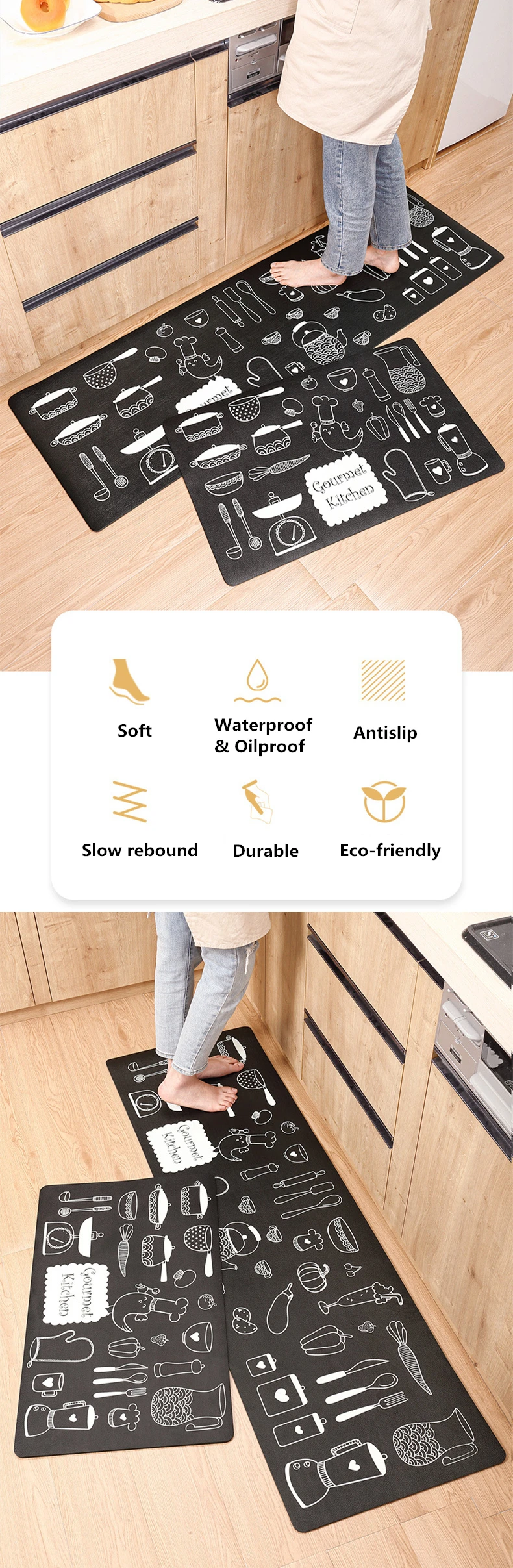 Tapis de cuisine en cuir PVC résistant à l'huile