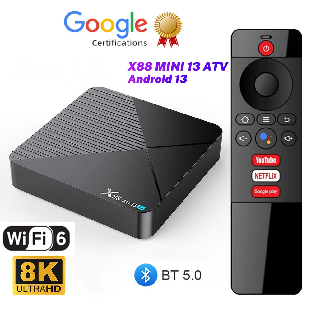 Boîtier Smart TV X88 Mini 13 RL Android 13 – 8K, WiFi 6, 4 Go RAM, 64 Go, Assistant Vocal Dean, PK H20, Tox3, Btv13, W2, Certification Google – Test et Avis