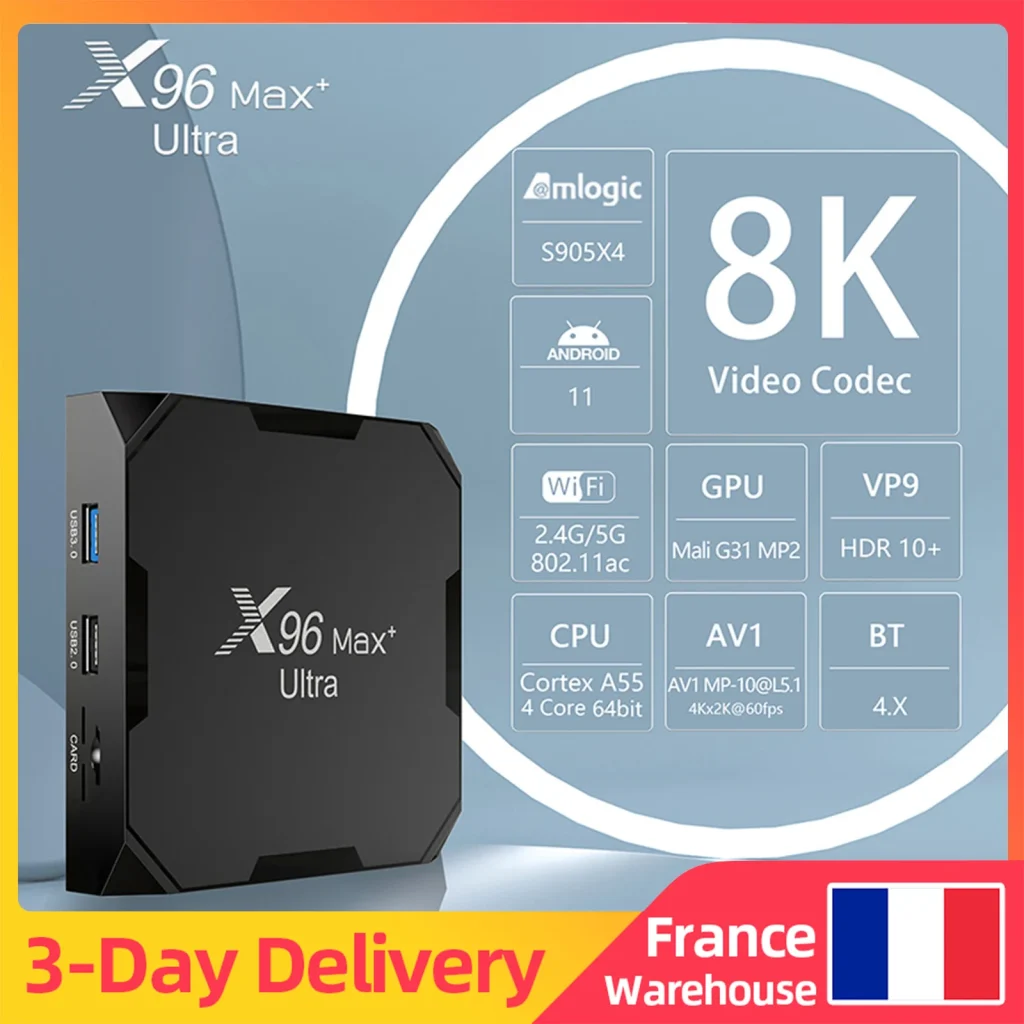 « Boîtier TV X96Max Plus Ultra: Android 11, Amlogic S905, WiFi et Bluetooth, AV1, 8K » – Test et Avis