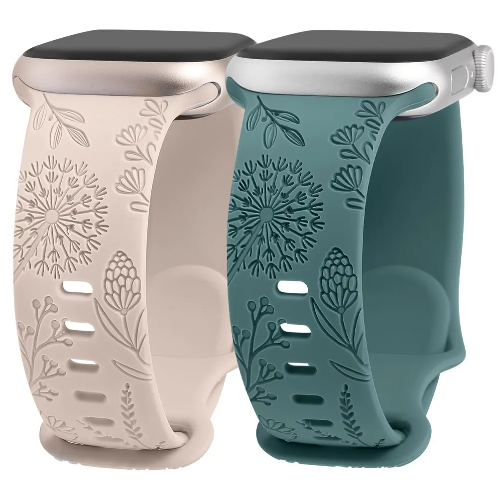 Bracelet silicone gravé floral pour Apple Watch. – Test et Avis