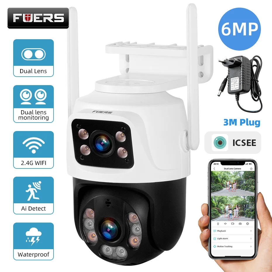 « FUERS-Caméra de surveillance extérieure IP WiFi HD 6MP : sécurité domestique sans fil » – Test et Avis