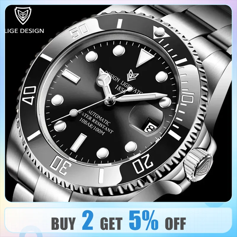 LIGE-Montre-bracelet mécanique luxe homme, collection 2024 – Test et Avis
