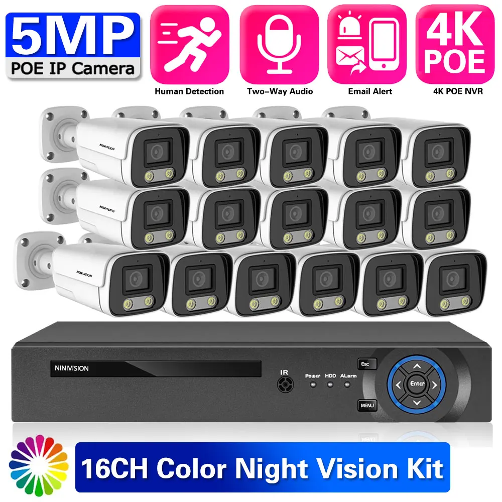 « Système de caméra de sécurité IP CCTV, 16CH, 5MP, POE, kit NVR, étanche » – Test et Avis