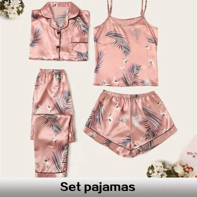 Pyjama satin imprimé rose polyvalent 4 pcs. – Test et Avis